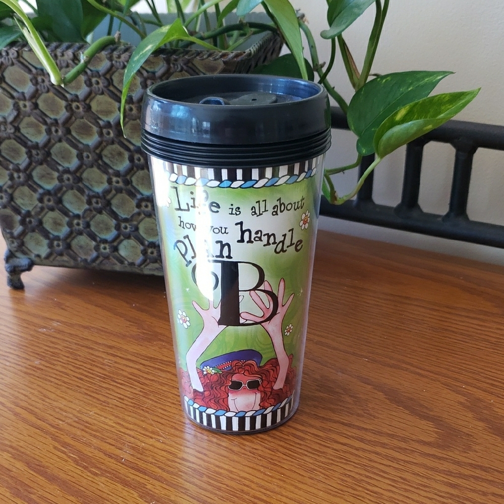 NWOT Green Travel Mug with Black Lid & Fun Quote